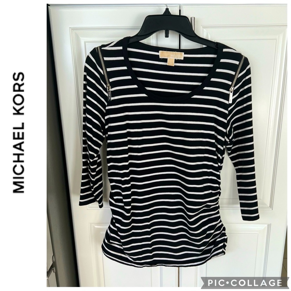 Michael Kors black and white striped women’s shirt size large